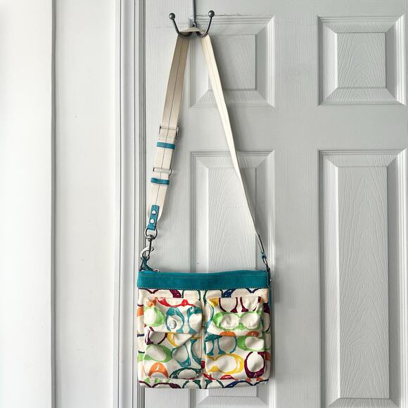 Coach Signature Multicolored Rainbow Scribble Cargo Double Pocket Crossbody Bag - Picture 12 of 12